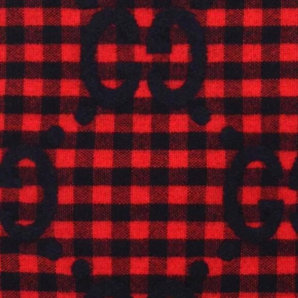 NEW GUCCI Red Blue Wool Check GG Monogram Logo Scarf $690 Authentic - Picture 6 of 8